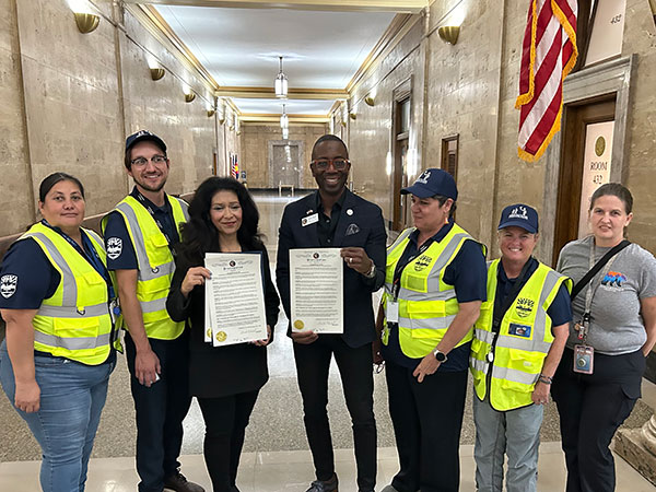 crossing guards receiving recognition certificates
